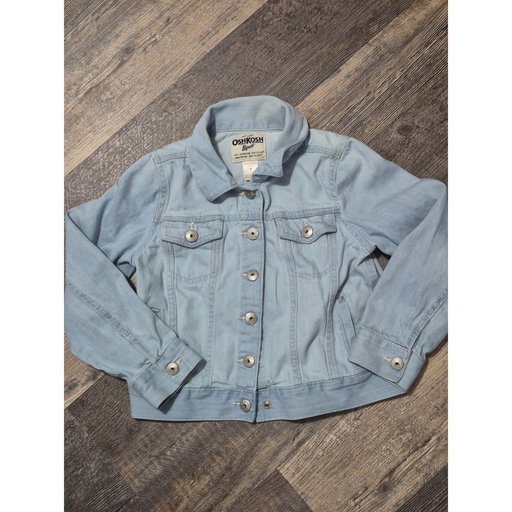 OshKosh B'gosh Girls Light Wash Denim Trucker Jacket Size 7 Blue Cotton